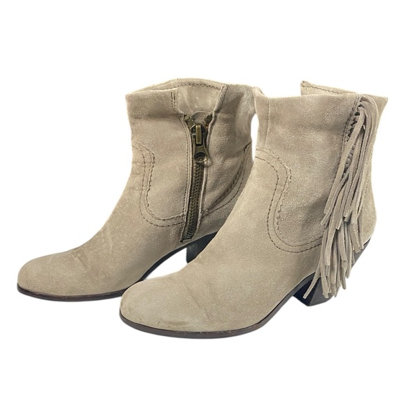 Sam Edelman Shoes - Women's Sam Edelman Suede Louie Ankle Boot with Fringe in Gray Side Zip Size 8.5